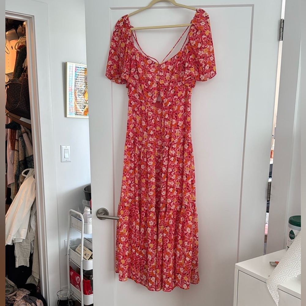ASTR the label -  Red and Pink Floral Midi Dress
